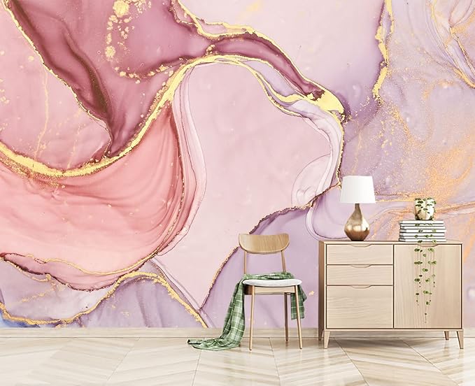 Gilding Marble Pink Wall Mural Wallpaper for Bedroom 137" x 100"