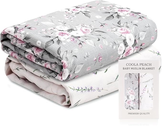 Baby Muslin Swaddle Blankets,2 Pack Receiving Blanket Baby Girl & boy,Large47 x 43 inches,Soft & Skin Friendly Swaddle Blanket Wrap(Florals)