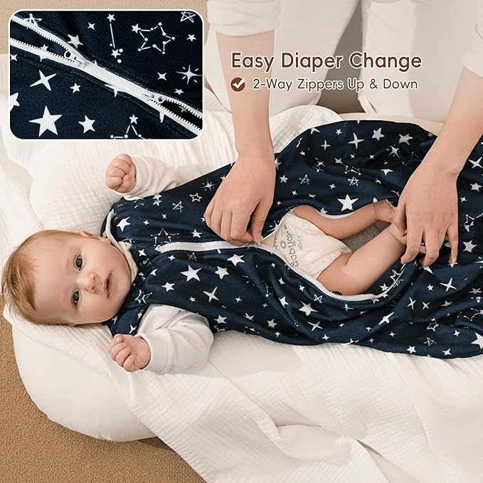 david's kids 3 Pack Warm Micro Fleece Baby Sleep Sack 18-24 Months, Soft Baby Wearable Blankets with 2-Way Zipper, Comfy Winter Sleeping Bags for Toddler Boys Girls Neutral, X-Large Size, Space