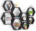 CADUKE Hexagon Shelves for Wall Hexagonal Floating Shelves Set of 8 Honeycomb Wood Shelves for Wall Decor, Hanging Plants Shelf for Living Room Storage Hexagon Racks for Bedroom, Black