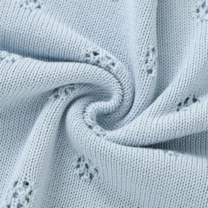 LAWKUL Cellular Blanket Baby 100% Cotton Knitted Soft Blankets Knit Crochet Newborn Swaddle Boy Girls Toddler Blue 100x80cm