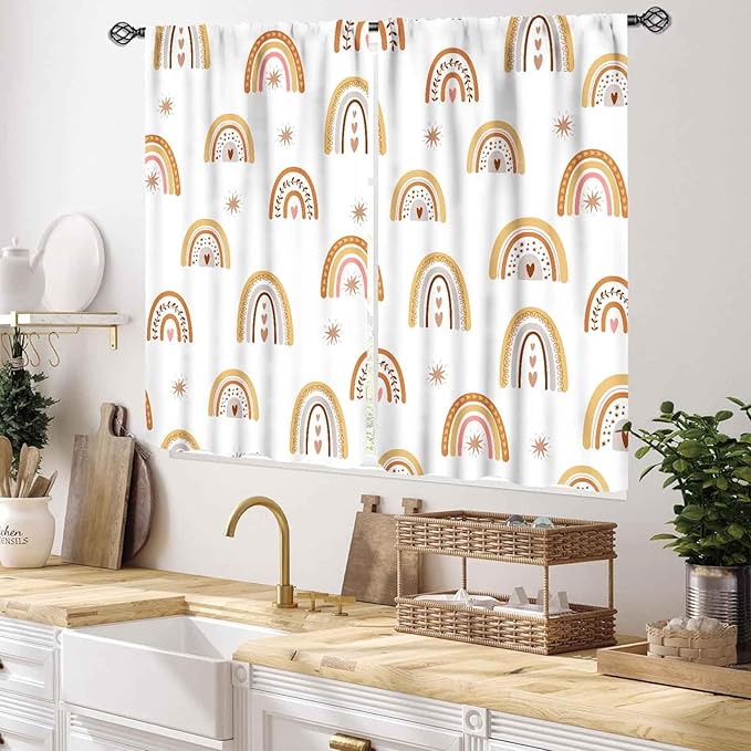 Boho Rainbow Curtains, Kids Girls Baby Cute LovelyRetro Vintage Rainbow Pastel Aesthetic Bohemian Window Curtains for Classroom Bedroom Living Room Nursery Playroom Drapery 2 Panels Set, 55x39 Inch