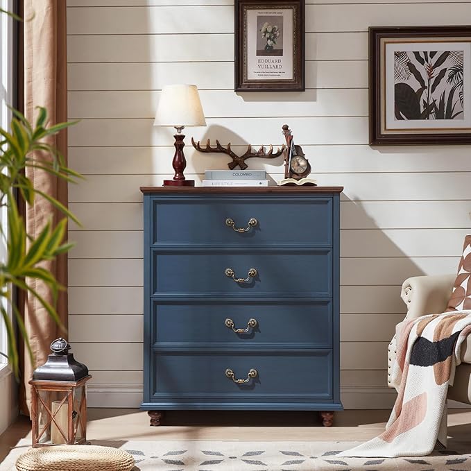 Bedroom Sets, 54" Wide 7 Drawers Dresser and 37" Tall 4 Drawers Dresser, Wooden 2 Piece Bedroom Furniture Set, Chest of Drawer for Bedroom, Home, Living Room, Hallway, Navy Blue