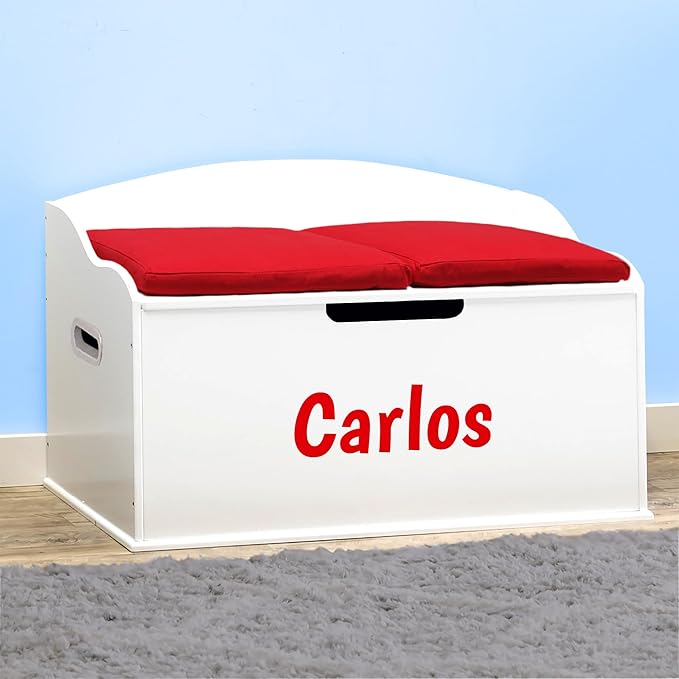 DIBSIES Personalized Creative Wonders Toy Box, Signature Series for Boys, 30 x 19.25 x 18 inches, Soft-Close Lid (White)