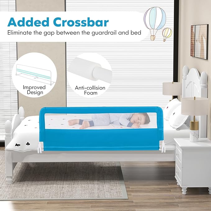 HONEY JOY Bed Rail for Toddlers, 59-in Extra Long, Portable Safety Bed Guardrail w/Double Safety Child Lock, Foldable Baby Bed Rail Guard, Fit King & Queen Full Twin Size Bed Mattress (1 Pack, Blue)
