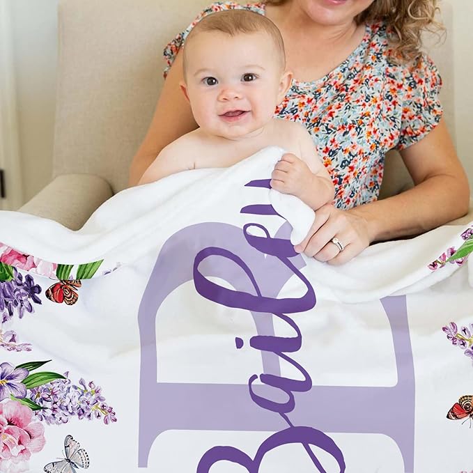 Ships Next Day, Personalized Baby Blankets, Custom Baby Blanket with Name for Girls,Gift for Chrismas Birthday Memorial Day, Customized Flannel Blanket for Kids Adults 40"X50"