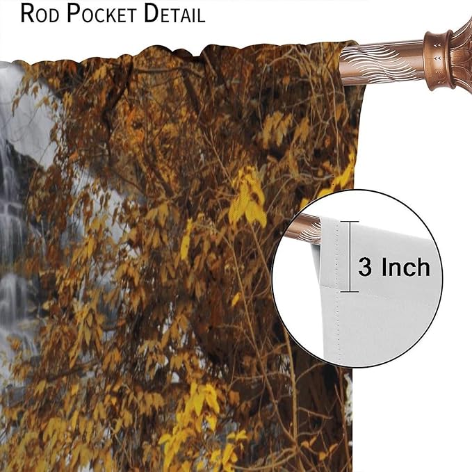 Autumn Tree Leaf Blackout Curtains, Landscape Nature Forest Lake Waterfall Rod Pocket Window Drapes, for Bedroom Living Room 55" W X 63" L