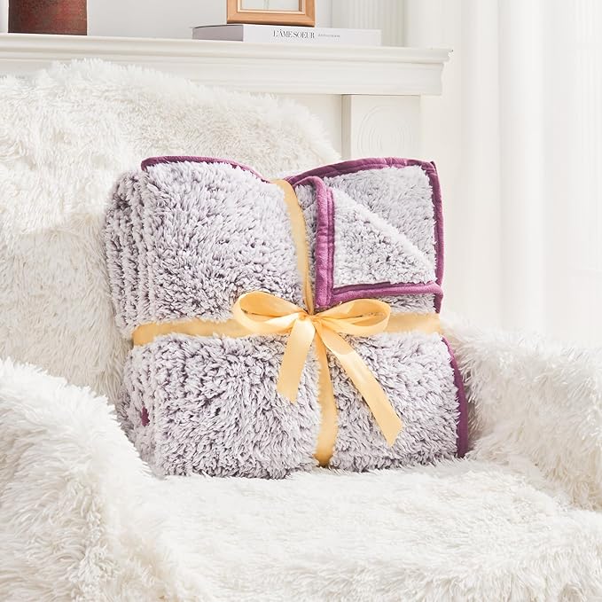 EMME Fleece Throw Blankets Soft Sherpa Plush Blankets for Couch Cozy Bed Blanket(Purple, 108"x90")