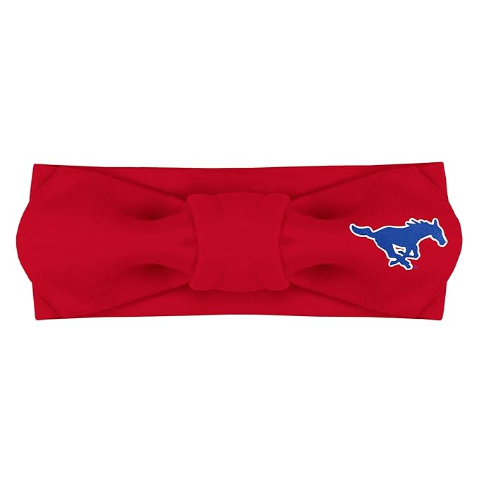 Creative Knitwear SMU Mustangs Infant Girls Red Solid Hair Knot Headband Embroidered Logo - Size Newborn - 4T