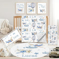 Personalized Baby Crib Bedding Set, 5 Pcs Custom Name Nursery Bedding Set for Girls Boys, Blue Plane Baby Crib Set for Toddlers Infants, Double Layer Bedding Crib Sets Customized Gifts