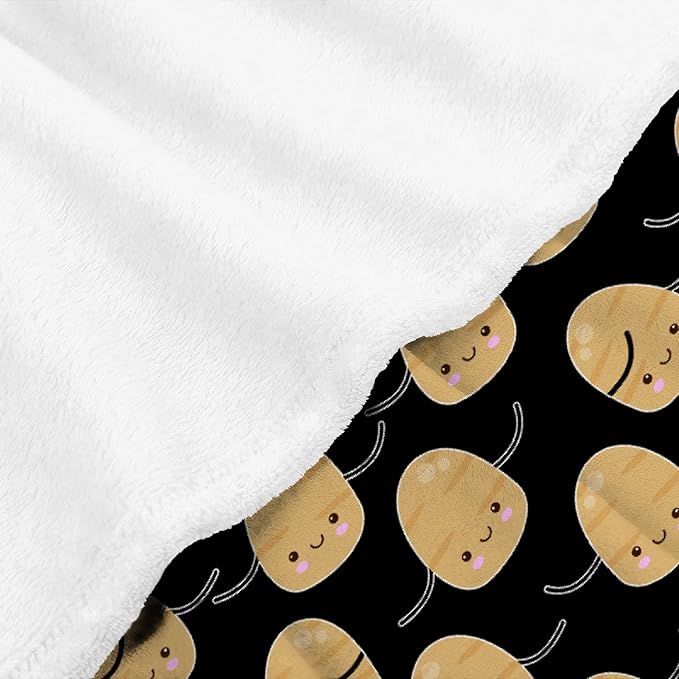 Thuswarm Cute Potato Kawaii Black Flannel Blanket Warm Cozy Soft Funny Print Throw for Bed Couch Sofa 60”×50” Medium for Teen