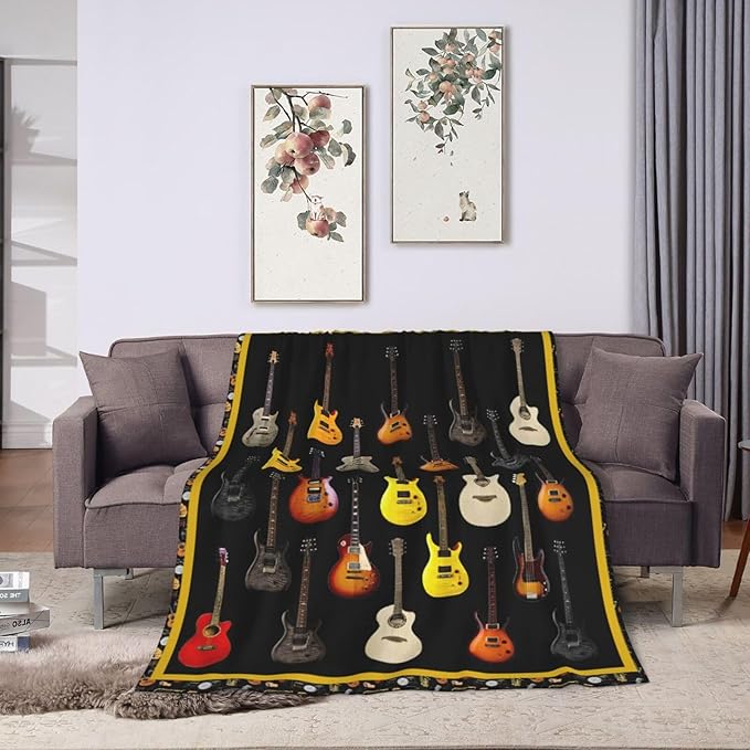 Guitar Blanket for Women Man Musical Instrument Guitar Throw Blanket Soft Cozy Warm Fuzzy Fleece Guitar Bedroom Decor Blanket Gifts for Guitar Lover Guitarist Couch Sofa Bedding 60"X50"