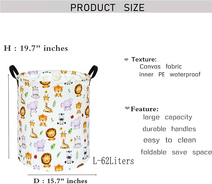 KUNRO Tiger Animals Round Laundry Basket Hamper Kids Toys and Clothes Storage Basket Children Gift Basket Baby Toy Organizer Bins for Room Decor