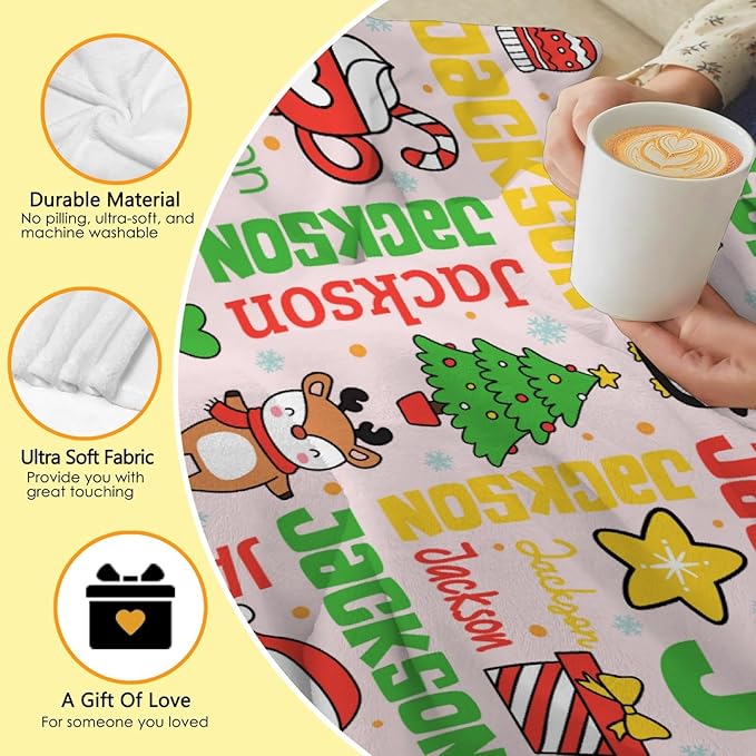 Custom Christmas Blanket | Personalized Holiday Blanket for Boys Girls | Plush Cozy Custom Name Blanket | Christmas Decor Personalized Gifts Name Blanket | 40"x50"-Kids/Throw Size