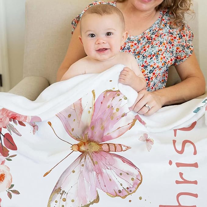 Ships Next Day, Personalized Baby Blankets, Custom Baby Blanket with Name for Girls,Gift for Chrismas Birthday Memorial Day, Customized Flannel Blanket for Kids Adults 30"X40"