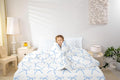 7 Pieces Cartoon Bowknot Kids Comforter Queen Size,Bow Tie Knot Geometric Patchwork Fashion Bedding Set,Hand-painted Sketch Blue Noble（Comforter+Fitted+Flat+2 Pillowcases+2 Throw Pillow Covers）