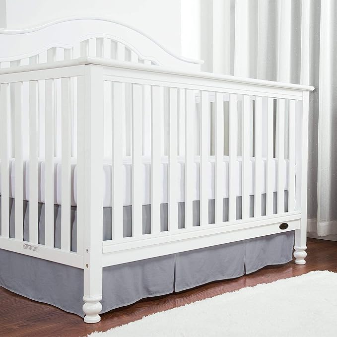 Box Pleated Crib Bed Skirt Premium 100% Cotton 800 Thread Count Nursery Crib Toddler Bedding Crib Bedskirt for Baby Boys or Baby Girls, (28" x 52") + 14" Drop Lenght - Silver Solid