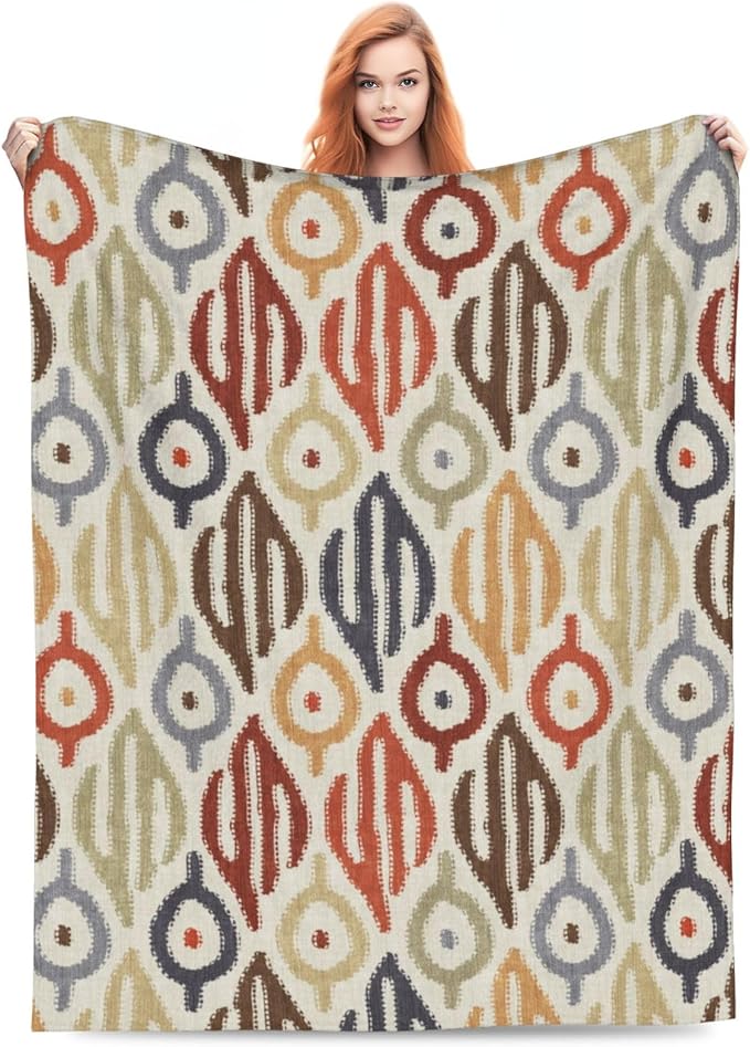 Boho Blanket for Women Kids Adults Flannel Decor Soft Ethnic Pattern Throw Blankets for Couch Travel Nap 50x40 Inches