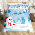 Manfei Snowman Duvet Cover Set Twin Size, Xmas Deer Trees Print Comforter Cover with 1 Pillowcase, Winter Snowflake Merry Christmas Bedding Set 2pcs for Kids Boys Girls Bedroom Decor,No Comforter