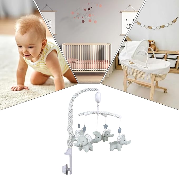 Mobile for Crib Nursery – Plush Ba-by Crib Mobile, Wind-Up Cradle Mo-Bile with High Contrast Music Box | Nursery Bed & Cradle Hanging Decoration for Room