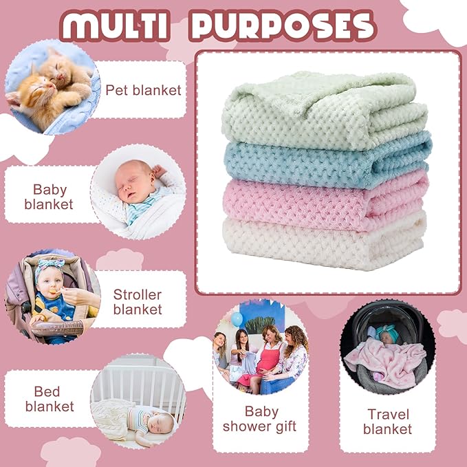 Frienda 4 Pcs Baby Fuzzy Blanket Fluffy Baby Blanket for Boys Girls Soft Warm Infant Newborn Toddler Receiving Nursery Bed Supplies, 32 x 24 Inch(Fresh Color)