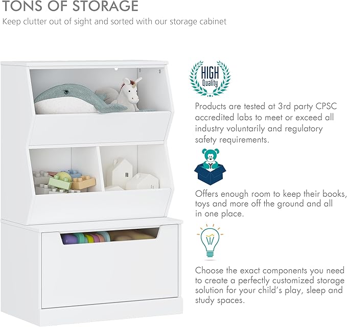 UTEX Kids Toy Storage Organizer, Bookshelf for Kids and Bookcase with Drawer, Children Open Storage Cubby for Bedroom Playroom Nursery White