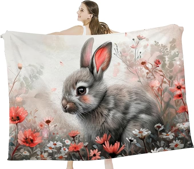 Tijuboni Rabbit Bunny Throw Blanket Rabbit Gifts for Girls Boys Women Men Kids Adults Soft Flannel Fleece Blanket for Couch Sofa Bed Home Decor 50"x60"
