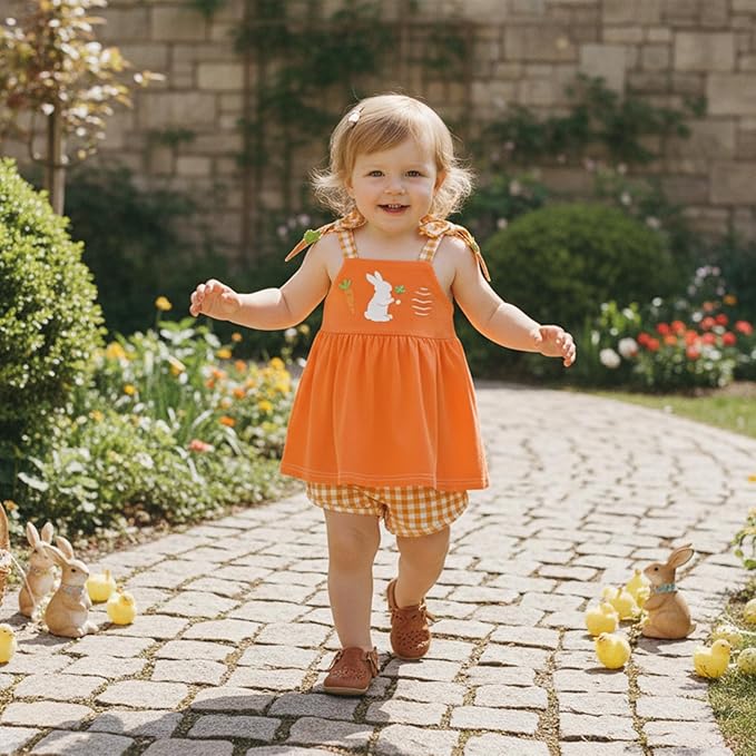 Thorn Tree Baby Girl Summer Outfits Sleeveless Easter Dresses for Toddler Girls Casual Plaid Shorts Bunny Spring Clothes