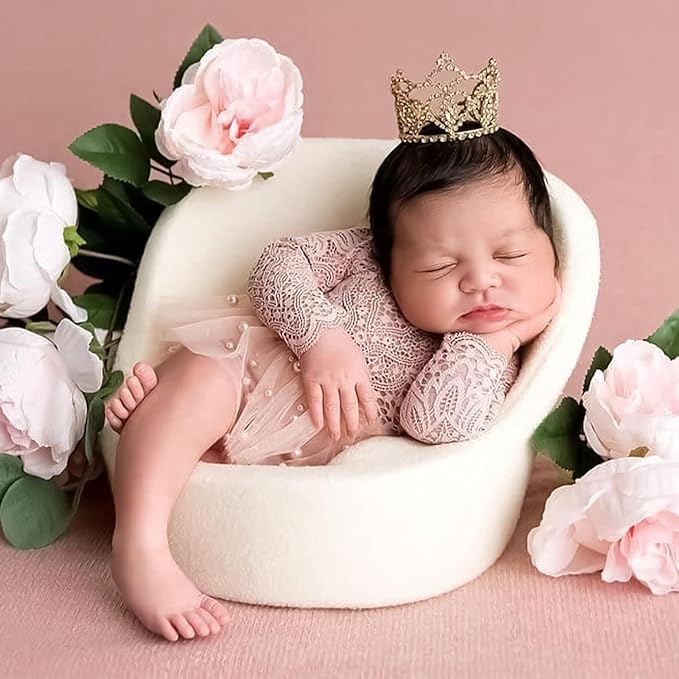 Newborn Lace Romper, 2 PCS Baby Girl Photography Props, Newborn Girl Photography Outfits with Flower Headband for Infants