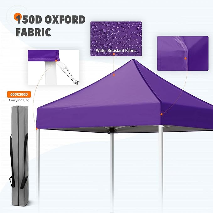 EAGLE PEAK 5x5 Pop Up Canopy Tent Instant Outdoor Canopy Easy Set-up Straight Leg Folding Shelter, Purple