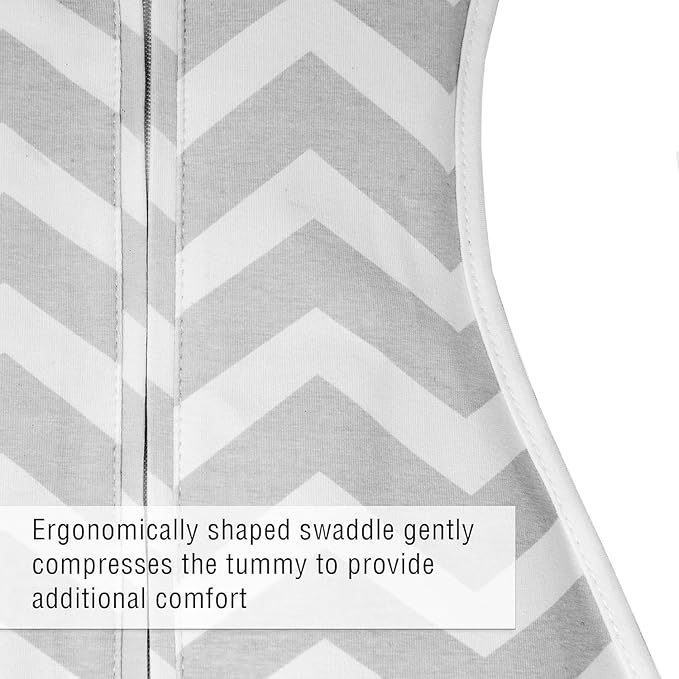 Woombie Original Baby Swaddling Blanket - Self-Soothing, Cotton Baby Swaddle with Zipper - Wearable Newborn Blanket, Sleep Gray Chevron, 14-19 lbs