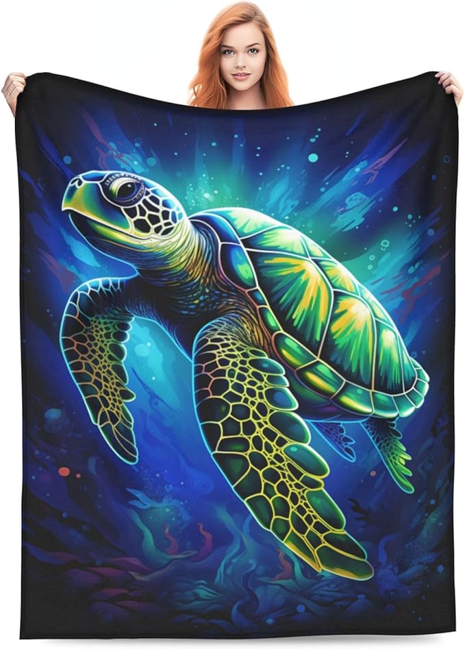 Sea Turtle Blue Blanket Turtles Shell Waves Flannel Throw Blankets for Home Decor Couch Bed Sofa Soft Fuzzy Lightweight Gifts for Kids Adults 50x40 Inches