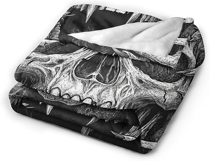 Skull Blanket for Girls Boys Horrible Gothic Throw Blankets Soft Cozy Warm Fuzzy Fleece Cool Black White Bedding Flannel Throws Stuff Gifts for Skull Lovers Kids Men Women Bedroom Decor 50"x40"
