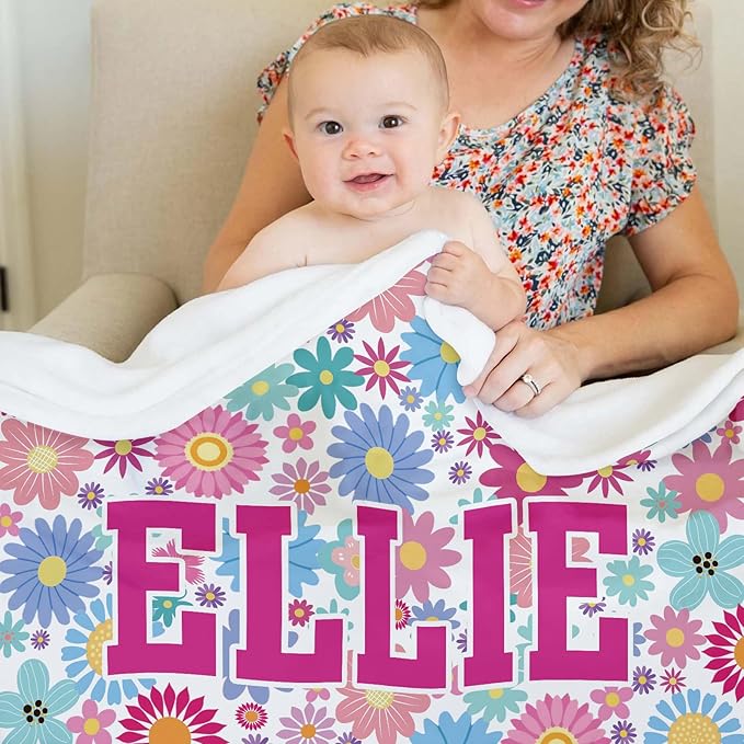 Ships Next Day, Personalized Baby Blankets, Custom Baby Blanket with Name for Girls,Gift for Chrismas Birthday Memorial Day, Customized Flannel Blanket for Kids Adults 60"X80"
