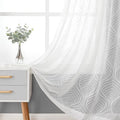 VISIONTEX White Sheer Curtains 84 Inches Long 2 Panels Set Moroccan Embroidery Texture Geometric Rod Pocket Ivory White Voile Tulle Semi Window Treatment Pair for Bedroom Living Room 54 x 84 Inches