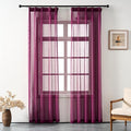 Plum Purple Curtains Sheer 102 Inch Long, Dark Linen Look Textured Light Filtering Drapes, Rustic Eggplant Transparent Window Decor, Floor to Ceiling Pinch Pleat Curtain with Hooks