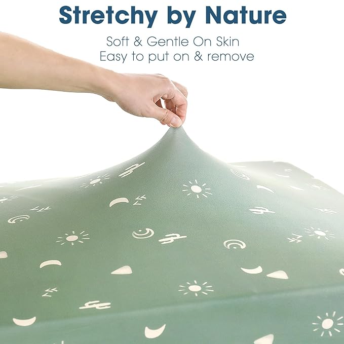 Pack n Play Sheets Fitted 2 Pack, Stretchy Ultra Soft Jersey Knit Pack and Play Sheets, Universal Fitted Portable/Mini Crib Mattresses Snug and Safe, Cute Sunny Holiday Print