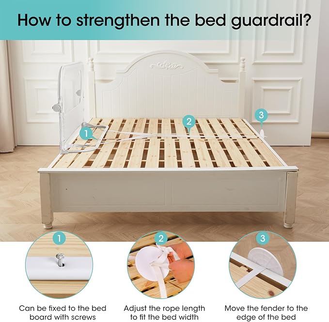 Baby Bed Rail Guard for Toddlers -59" Toddler Bed Rails for Twin, Full, Queen, King Bunk Size Bed Swing Down Bedrail Extral Tall Child Safety Side Railing Guards for Kids White