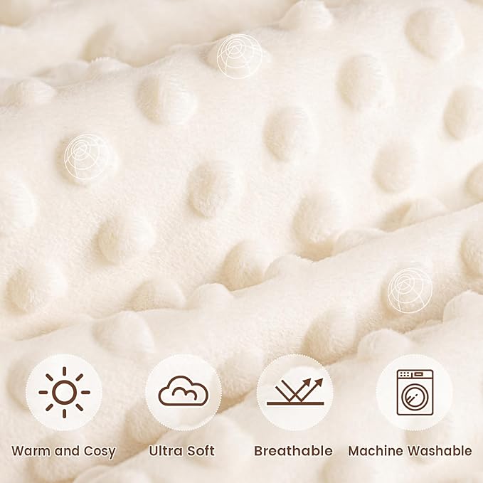 david's kids Micro Fleece Minky Baby Blanket for Girls with Double Layer and Soothing Raised Dots, Breathable and Soft Lightweight Receiving Blanket for Newborns 30x40 Inches, Cream