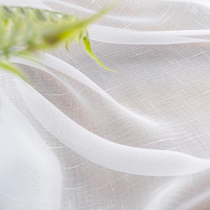 White Sheer Curtains 102 Inch Long 2 Panels, Thin Textured Linen Look Drapes for Living Room, Rustic See Through Window Treatments Decor, DIY Pinch Pleat Sliding Glass Door Curtain