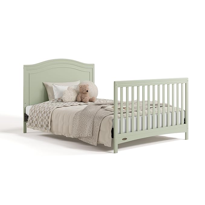 Graco Paris 4-in-1 Convertible Crib - GREENGUARD Gold Certified, Converts to Toddler Bed, Daybed and Full Bed, Fits Standard Crib Mattress, Adjustable Mattress Base, Sage