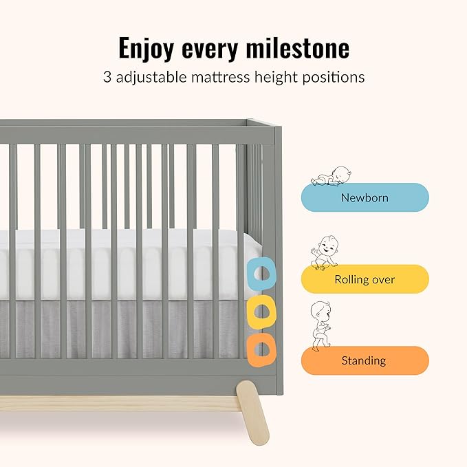 Dream On Me Hygge 5-in-1 Convertible Full-Size Baby Crib in Sea Grass & Vintage Oak, GreenGuard Gold & JPMA, Converts to Toddler, Day & Full-Size Bed, Adjustable Mattress Heights, Modern Nursery