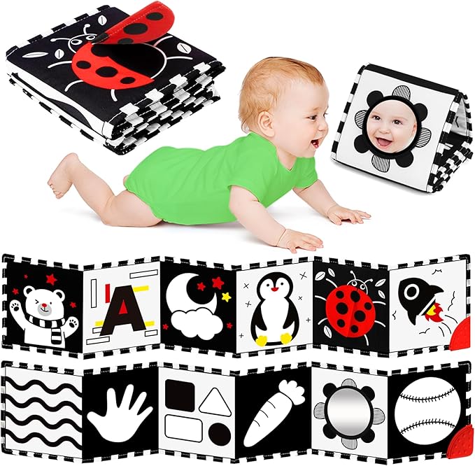High Contrast Baby Toys for Newborn, Tummy Time Black and White Baby Toys for 0-6 Months, Soft Montessori Visual Stimulation Sensory Infant Book, Boy Girl Shower Gift Christmas Stocking Stuffers