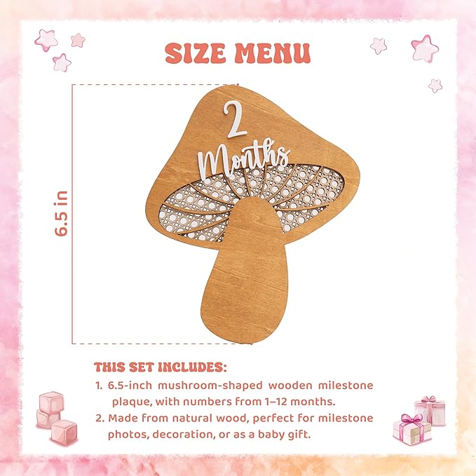 Baby Monthly Milestone, Wooden Baby Milestone Signs, Monthly Milestone Wood Discs, Baby Milestone Discs (3D Mushroom)