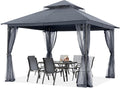 ABCCANOPY Outdoor Patio Gazebo 11x11 - Double Roof Canopy with Mosquito Netting for Backyard, Deck, Garden, Lawn, Dark Gray