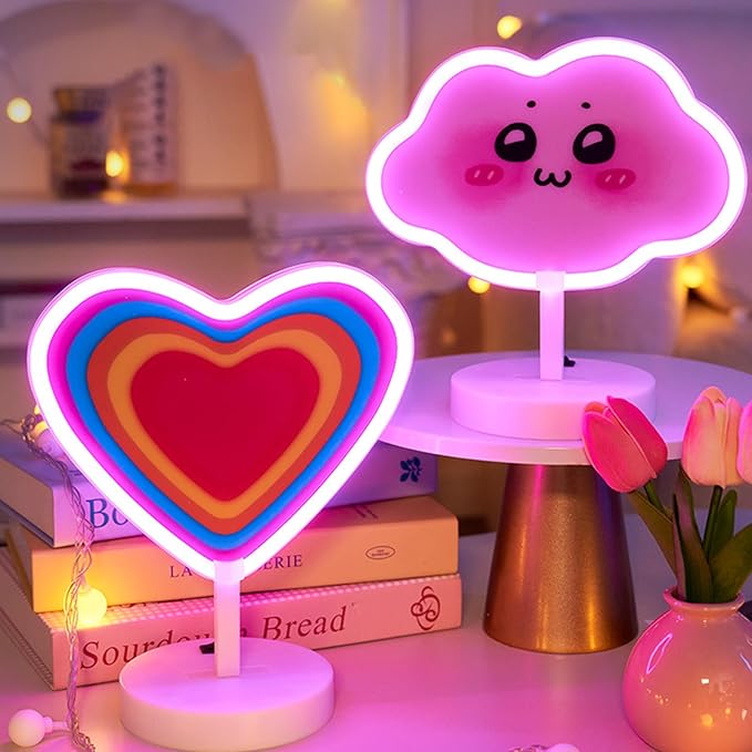 Cute Cloud Shaped Neon Sign USB/Battery Dual Power Switch Controllable Plastic Neon Night Light (Pink)