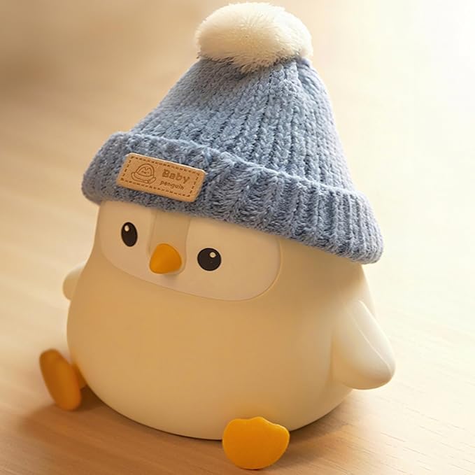 Penguin Lamp with Knit Hat,Adorable Penguin Night Light,Safe Soft Silicone,Dimmable Nursery Nightlight,LED Squishy Animal Lamp,Room Decor,White Elephant Gifts,Christmas Gifts for Kids /Boys Girls Baby