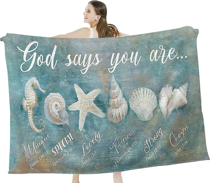 Tijuboni Ocean Seashells Throw Blanket - God Says You are - Beach Nautical Gifts for Women Men Girls Boys Kids Adults Soft Flannel Fleece Blanket for Couch Sofa Bed Home Decor 40"x50"