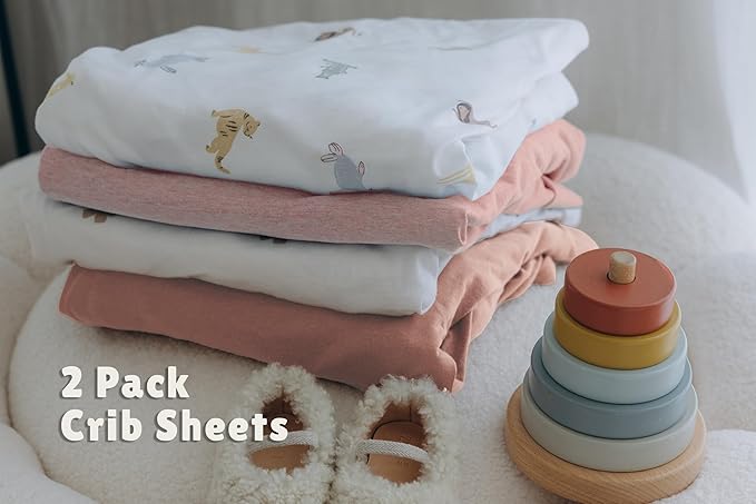 Dreamology Jersey Crib Sheets,2 Pack,Soft,Standard Crib Sheets,100% Cotton Crib Sheet,for Boy,Girl, Baby Mattress Sheets and Toddler Bed Sheets, 28x52 Crib Mattress Sheets | Rose,Dusty Pink
