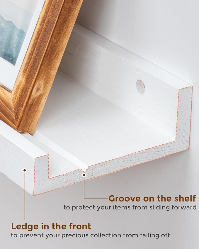 Axeman Oak Picture Ledge Shelf, 55 Inch Floating Shelves Set of 2, Solid Oak Wood Wall Shelves with Lip, Wall Decor Storage for Bedroom Living Room Bathroom Kitchen Nursery Photo Picture, White